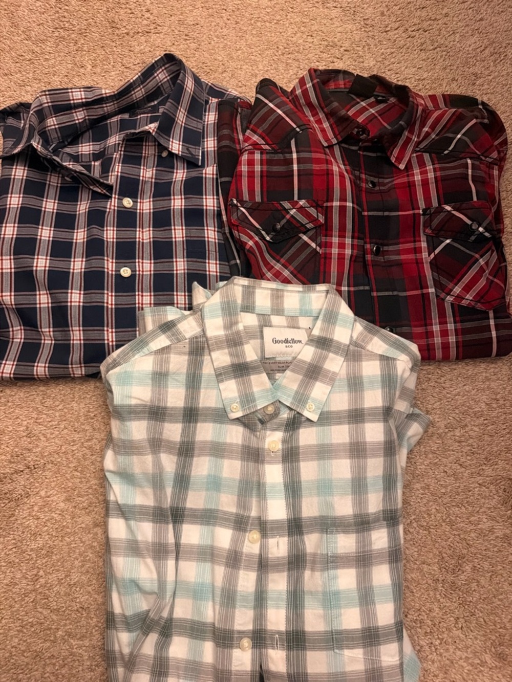 Goodfellow & Co Boys' Plaid Button-Down Shirt Trio in Blue, Red & Light Teal